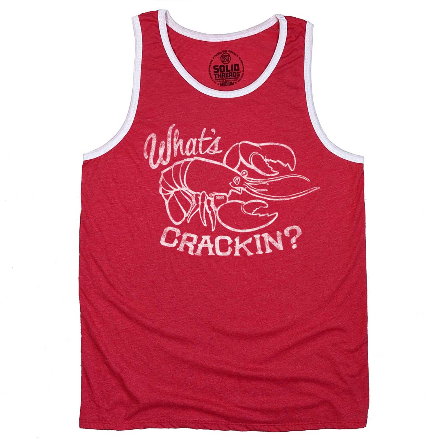 Men's What's Crackin Vintage Beach Graphic Tank Top | Funny Lobster Sleeveless Shirt | Solid Threads