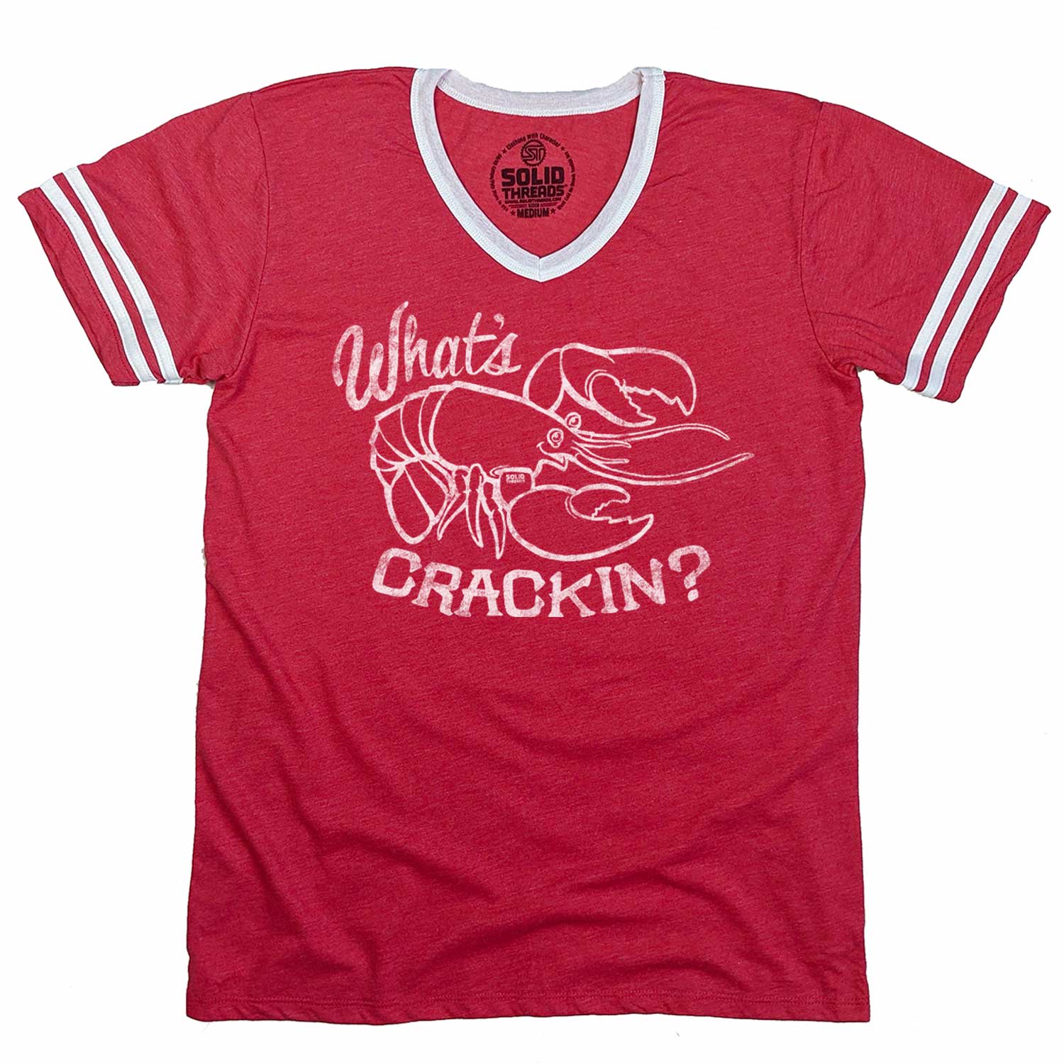 Men's What's Crackin Vintage Graphic V-Neck Tee | Funny Lobster Shirt for Foodie | Solid Threads