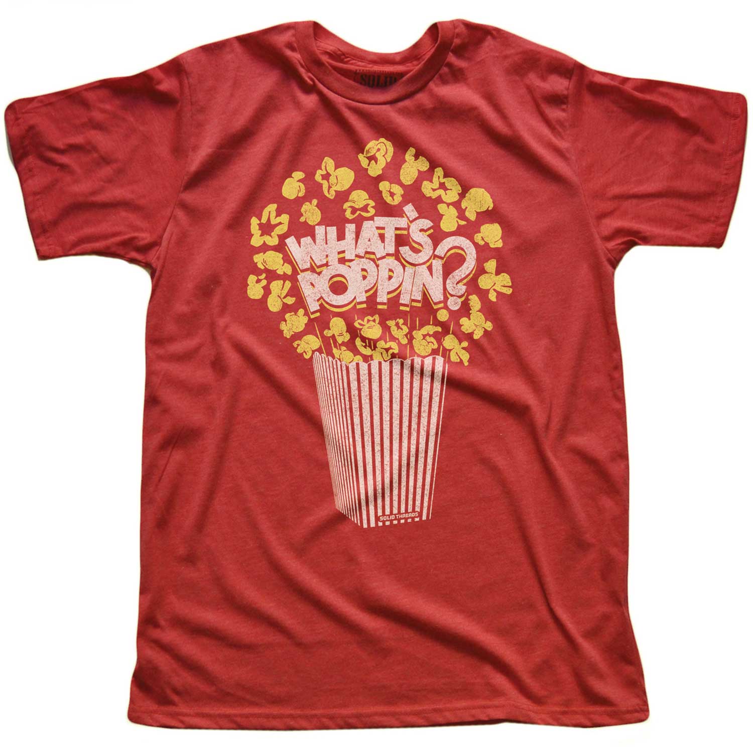 Men's What's Poppin Vintage Snacks T-shirt | Funny Retro Popcorn Graphic Tee | Solid Threads