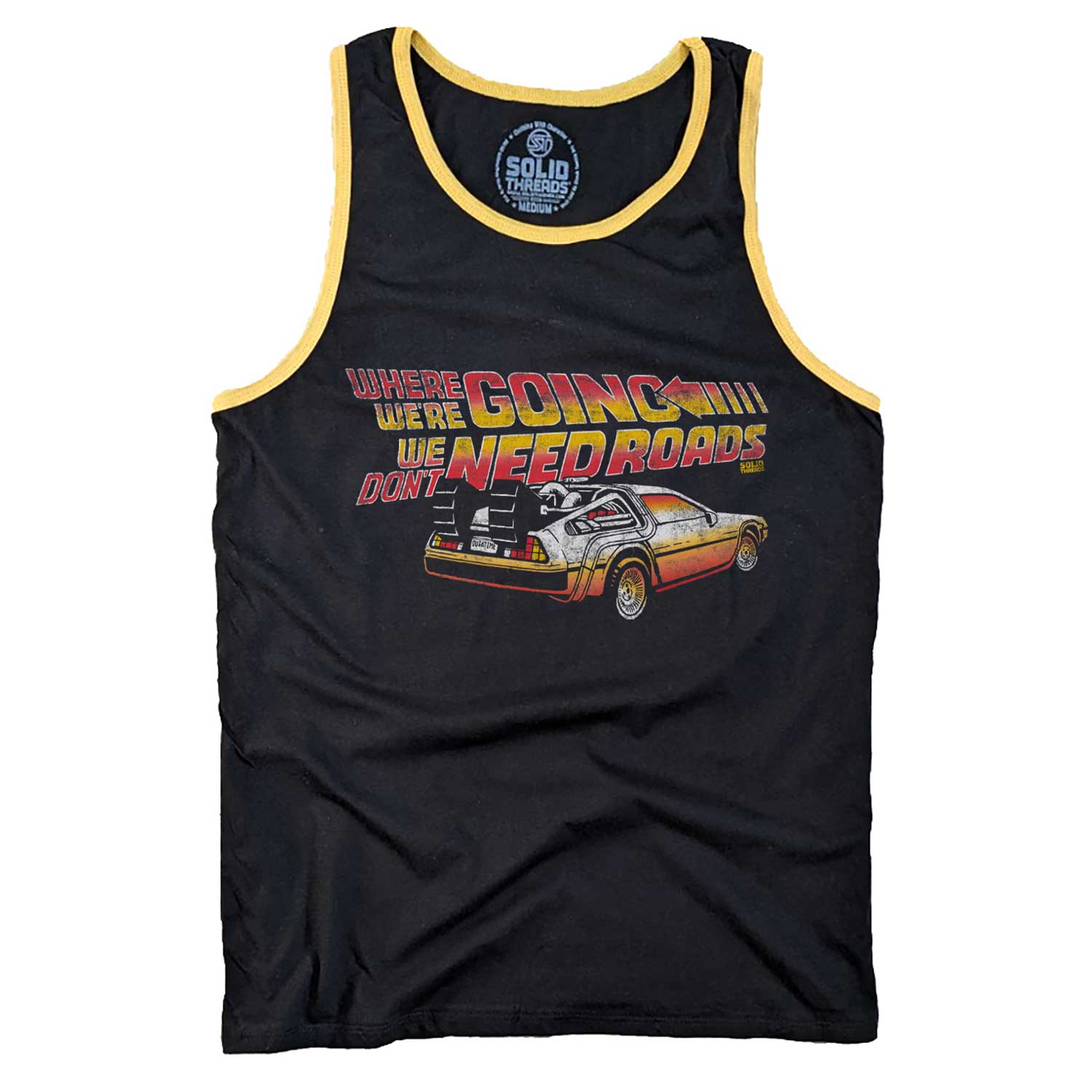 Men's Where We're Going We Don't Need Roads Graphic V-neck Tee | Retro Movie T-Shirt | Solid Threads
