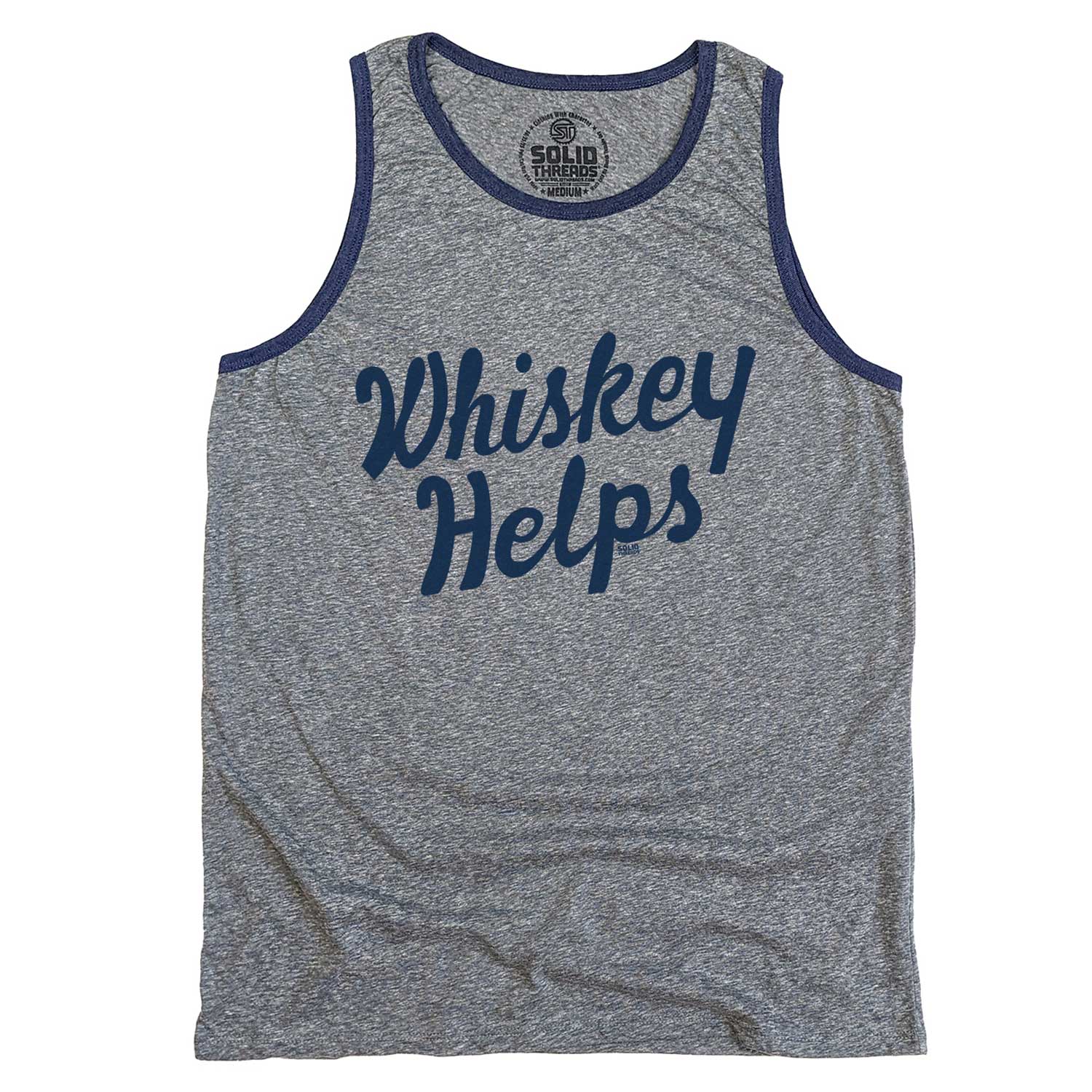 Men's Whiskey Helps Vintage Graphic Tank Top | Funny Drinking T-shirt | Solid Threads
