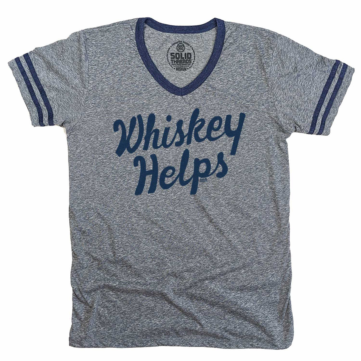 Men&#39;s Whiskey Helps Vintage Graphic V-Neck Tee | Funny Drinking T-shirt | Solid Threads