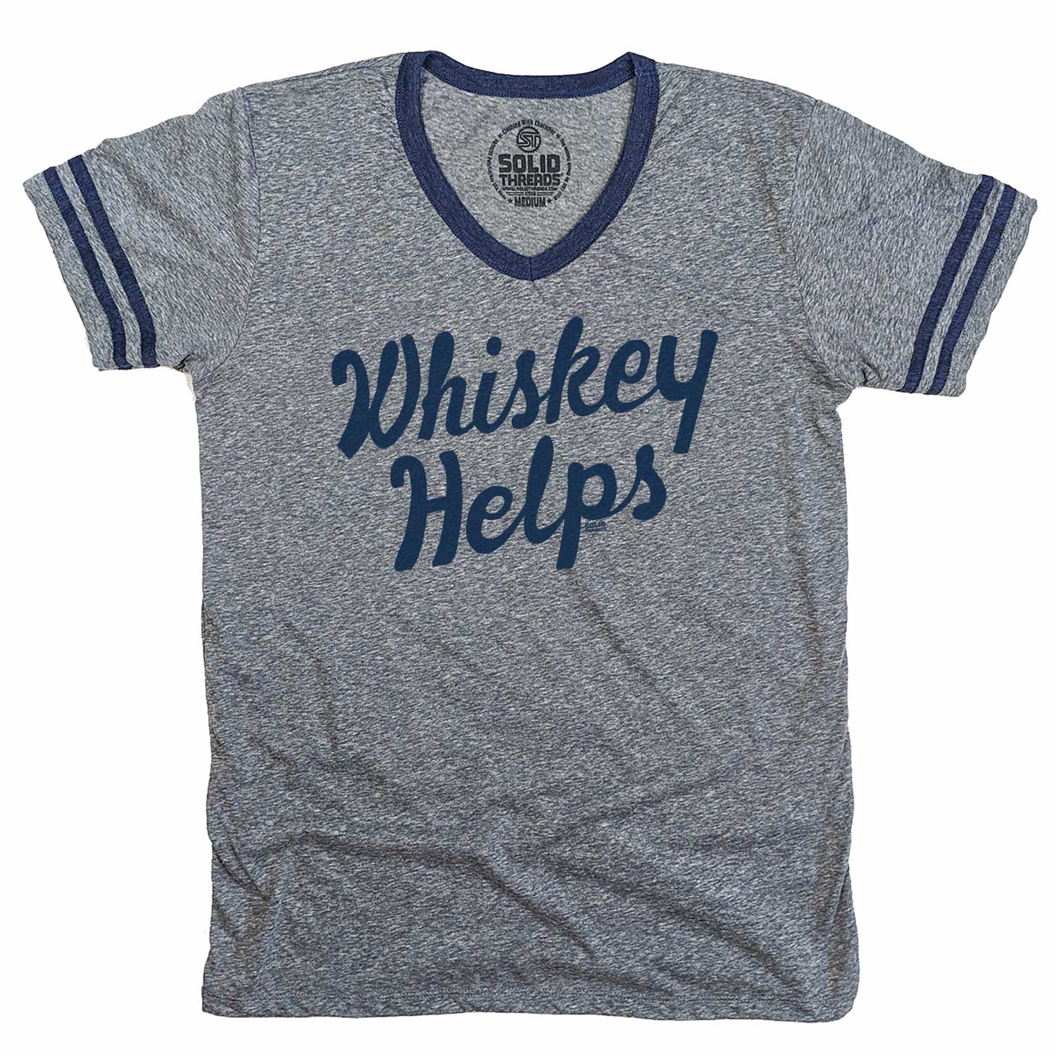 Men's Whiskey Helps Vintage Graphic V-Neck Tee | Funny Drinking T-shirt | Solid Threads