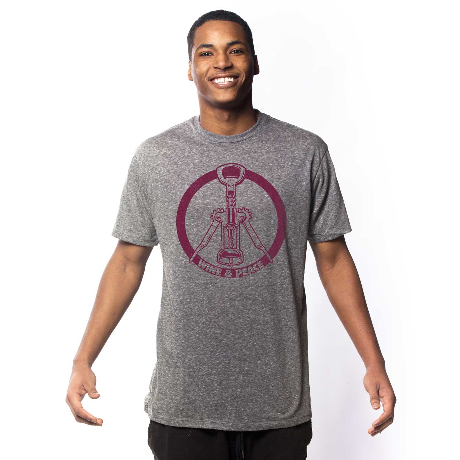 Men's Wine & Peace Vintage Graphic Tee | Cool VIneyard T-shirt On Model | Solid Threads