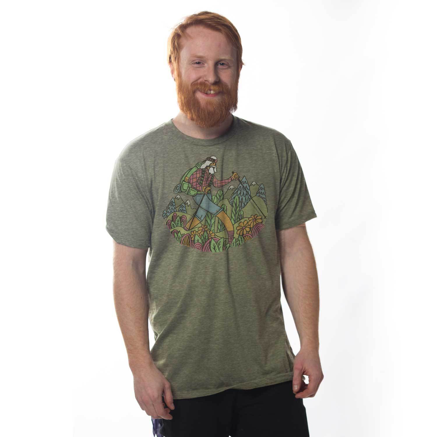 Men's Vintage Mountains Wise Hiker Graphic Tee | Retro Outdoorsy T-shirt on Model | Solid Threads