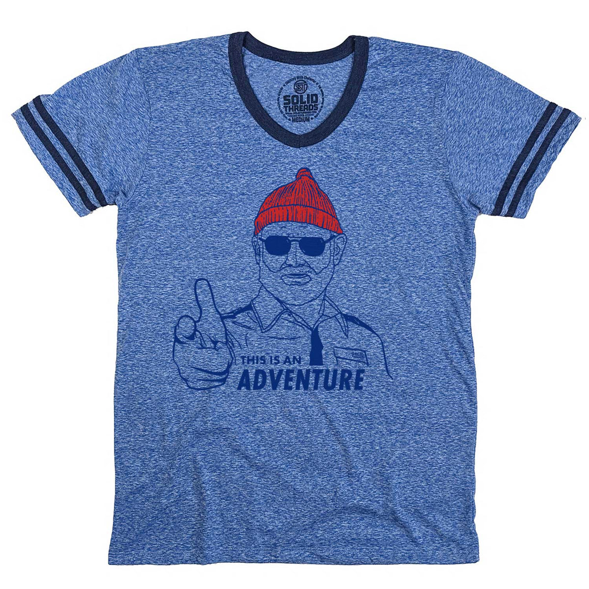 Men&#39;s Zissou Adventure Vintage Graphic V-Neck Tee | Cool Life Aquatic T-shirt | Solid Threads