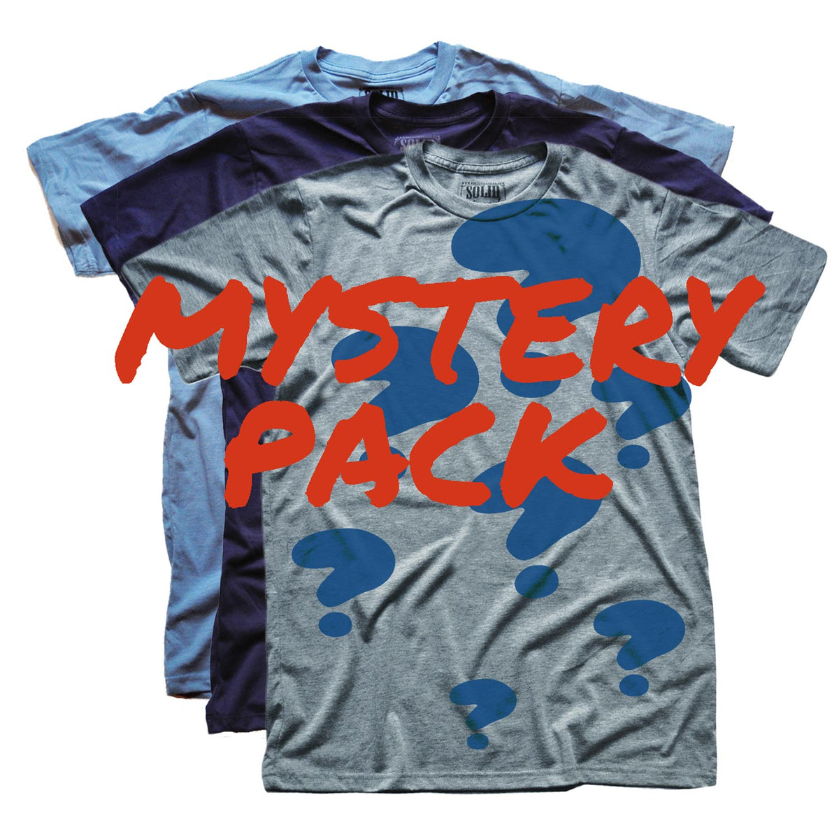 Men&#39;s Mystery Pack | 3 Sneaky Goods Cool Graphic T-Shirt | Vintage Surprise Tee | Solid Threads