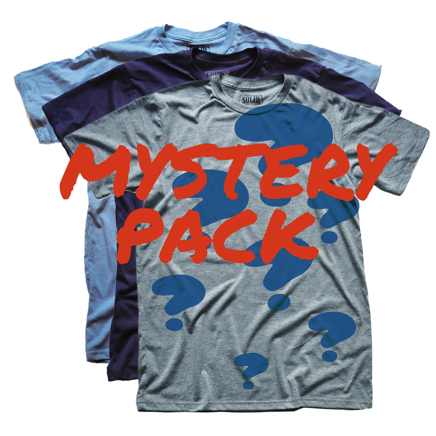 Men's Mystery Pack | 3 Sneaky Goods Cool Graphic T-Shirt | Vintage Surprise Tee | Solid Threads