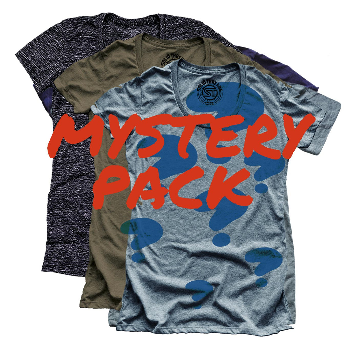 Women&#39;s Mystery Pack | 3 Cool Graphic T-Shirts | Vintage Surprise Overstock Tees | Solid Threads