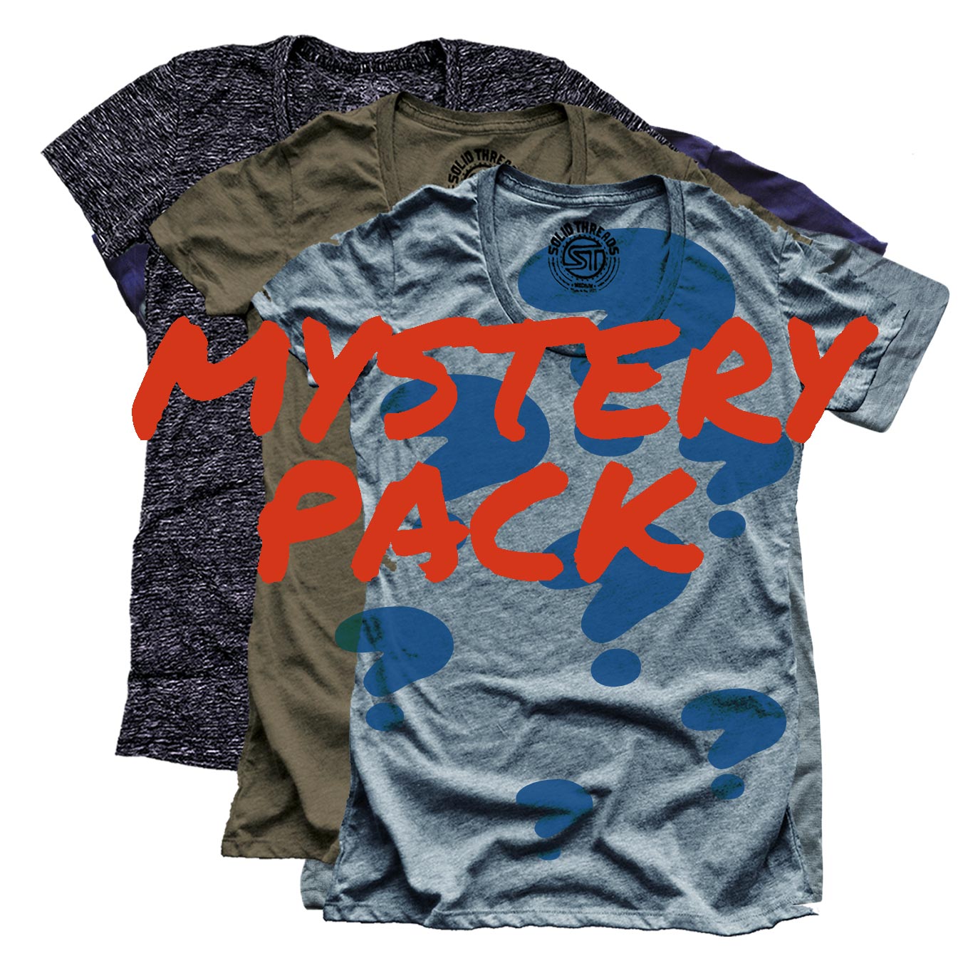 Women's Mystery Pack | 3 Cool Graphic T-Shirts | Vintage Surprise Overstock Tees | Solid Threads