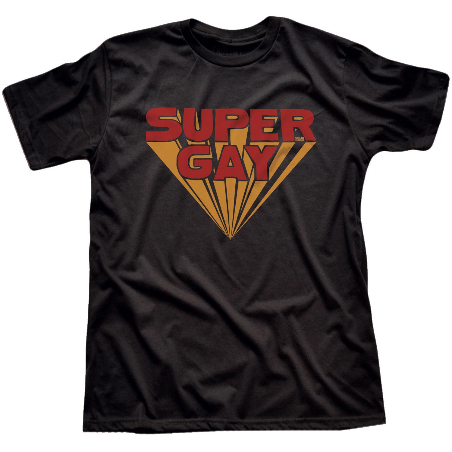 Men's Super Gay Funny Pride Graphic T-Shirt | Vintage LGBTQ True Black Tee | Solid Threads