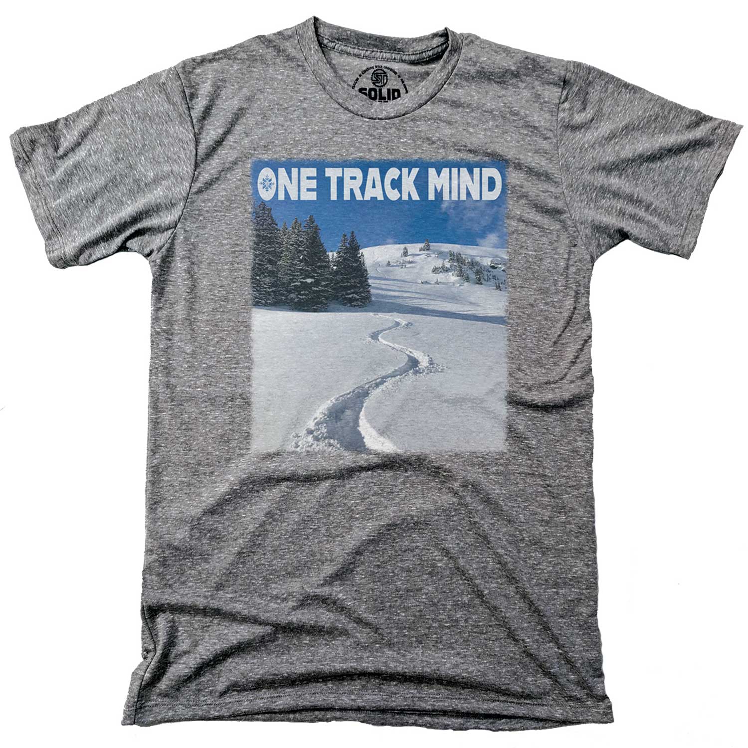 Men's Mountains One Track Mind Cool Winter Graphic T-Shirt | Vintage Skiing Tee | Solid Threads