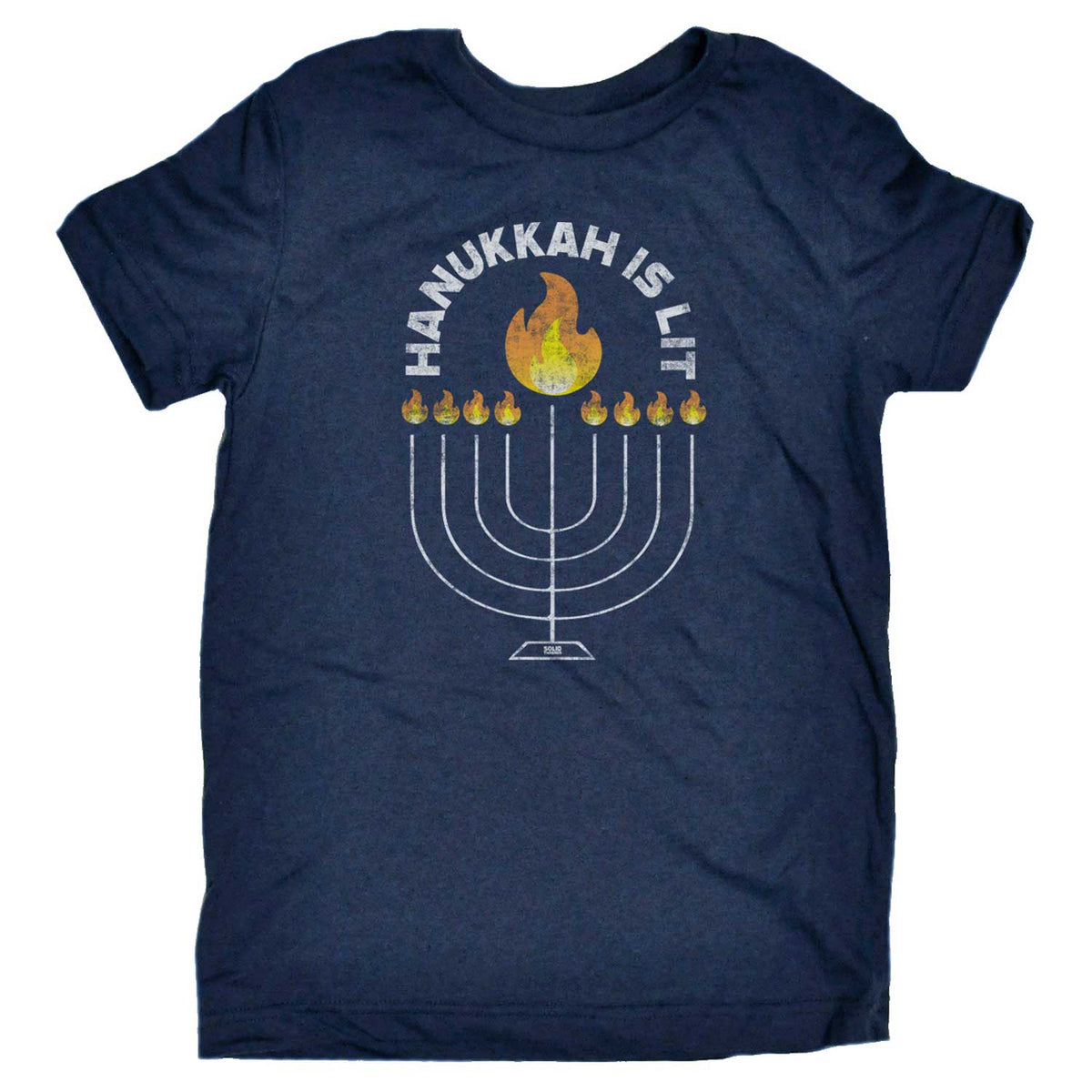 Kid&#39;s Hanukkah is Lit Retro Holiday Graphic Tee | Funny Festival of Lights T-shirt | Solid Threads
