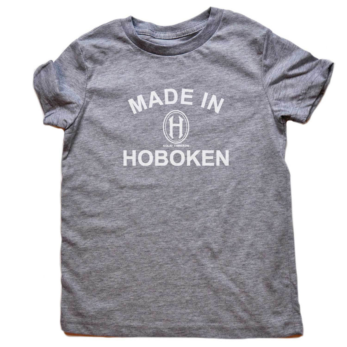Kid&#39;s Made In Hoboken Cute NJ T-shirt | Retro New Jersey Soft Graphic Tee | Solid Threads