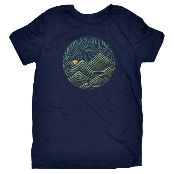 Kids Swirly Mountains Cool Graphic T-Shirt | Retro Artsy Nature