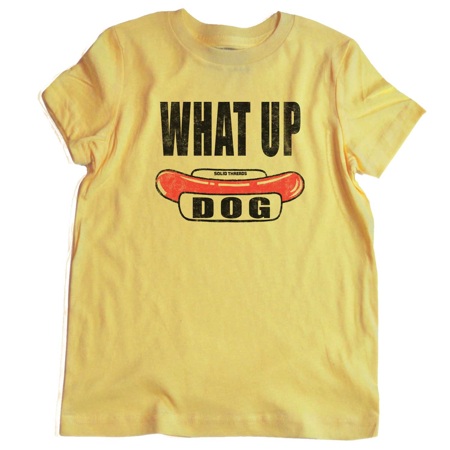 Kid's What Up Dog Vintage Graphic Tee | Funny Hot Dog T-shirt | Solid Threads