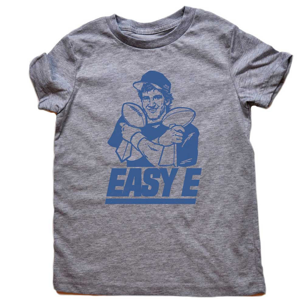 Solid Threads Retro Kid's Easy E Funny NY Giants Eli Manning Youth Graphic T-Shirt Triblend Grey / Age 10