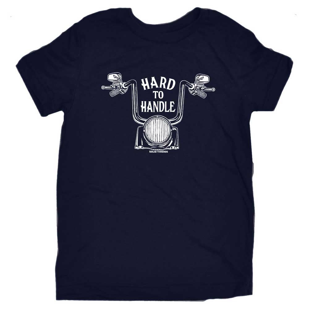 Kids Hard To Handle Cool Motorcycle Graphic T-Shirt | Cute Retro Bicycle Navy Tee | Solid Threads