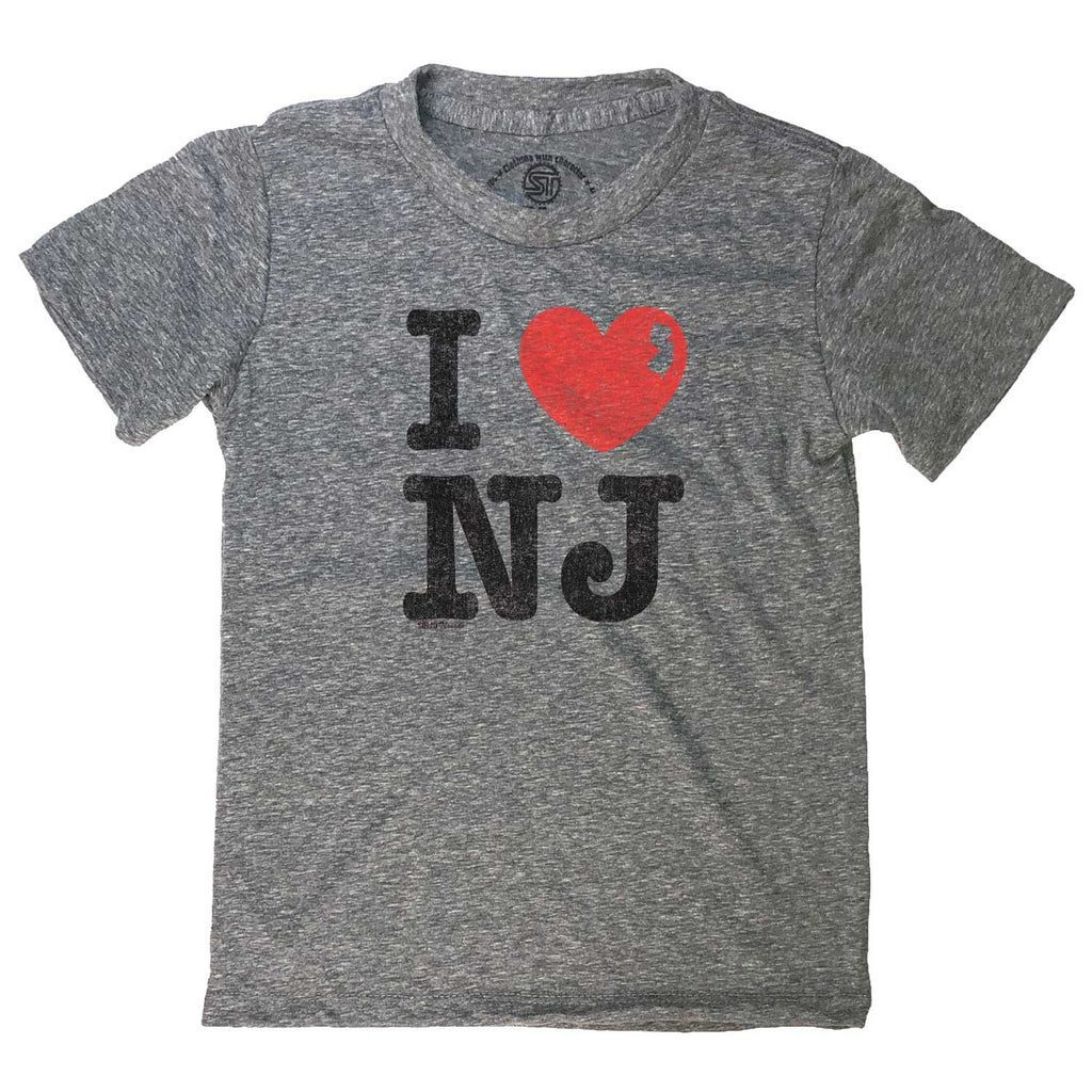 Solid Threads Kid's I Heart NJ Jersey Pride Graphic Tee | Cute Garden State T-Shirt Athletic Grey / Age 6