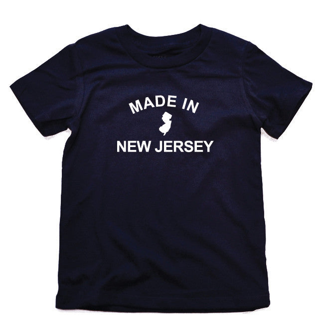 Kids Made In New Jersey Cool Graphic T-Shirt | Retro Garden State Navy Tee | Solid Threads