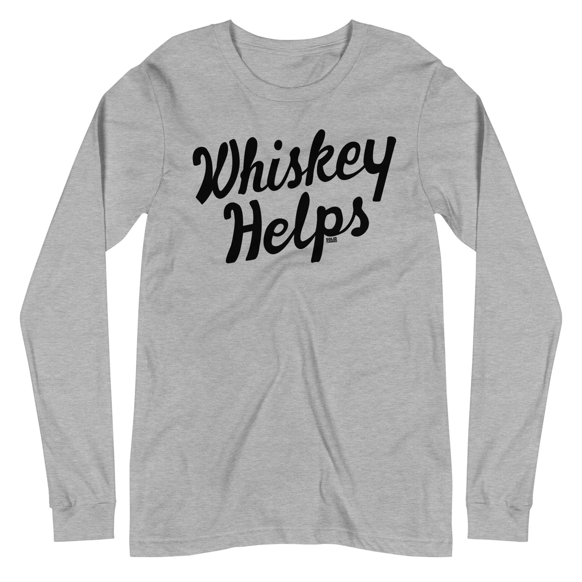 Whiskey Helps Vintage Graphic Long Sleeve Tee | Funny Drinking T-Shirt Athletic Heather - Solid Threads