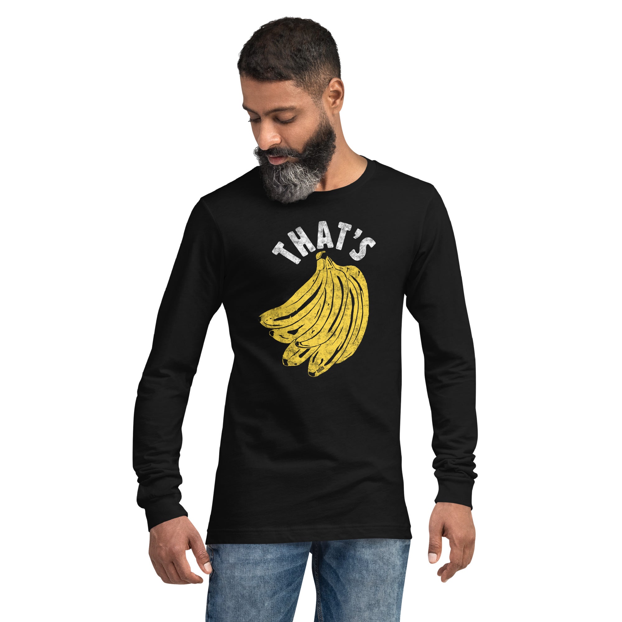 Unisex That's Bananas Vintage Graphic Long Sleeve Tee | Funny Fruit T-Shirt On Model | Solid Threads