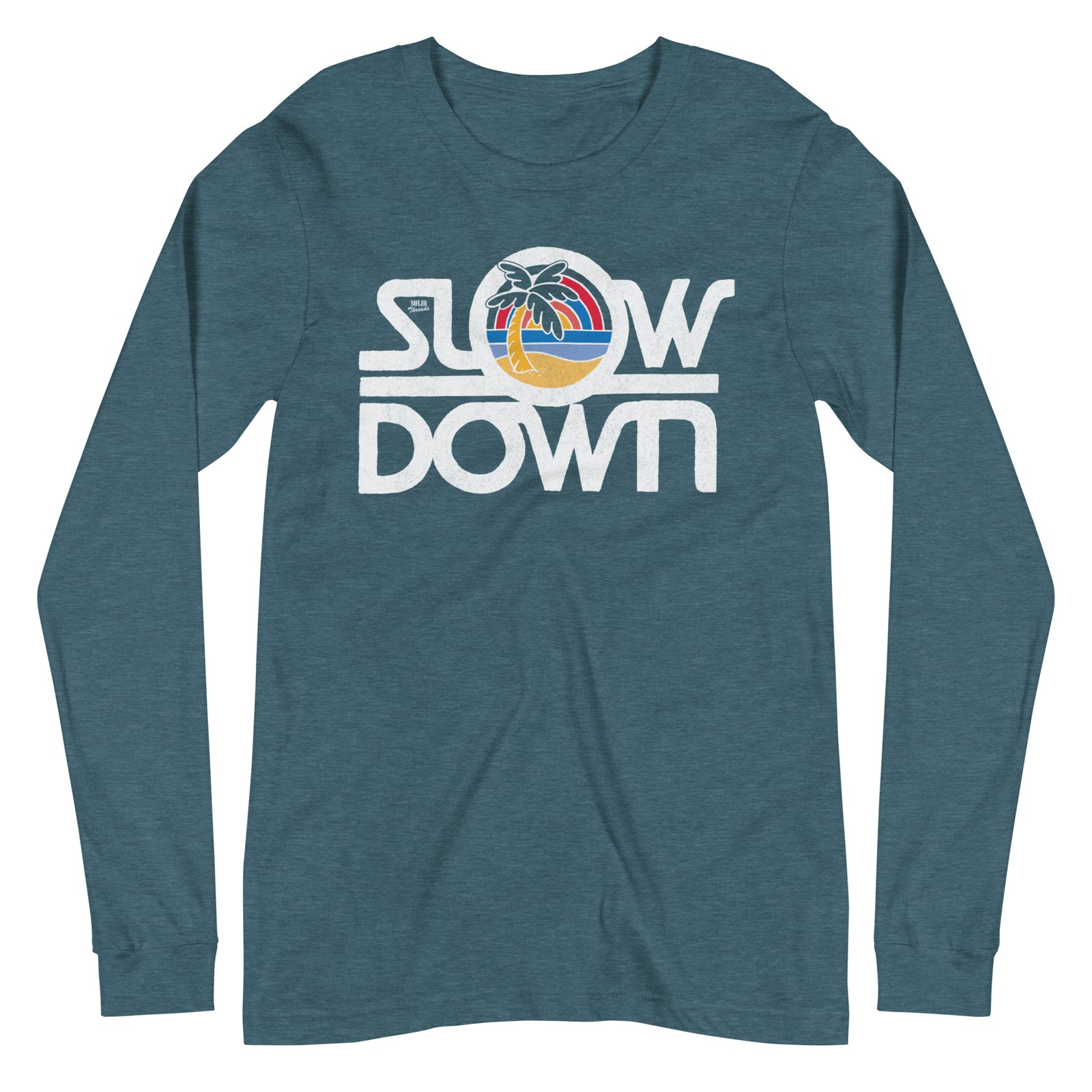 Slow Down Vintage Graphic Long Sleeve Tee | Retro Beach T-Shirt - Solid Threads