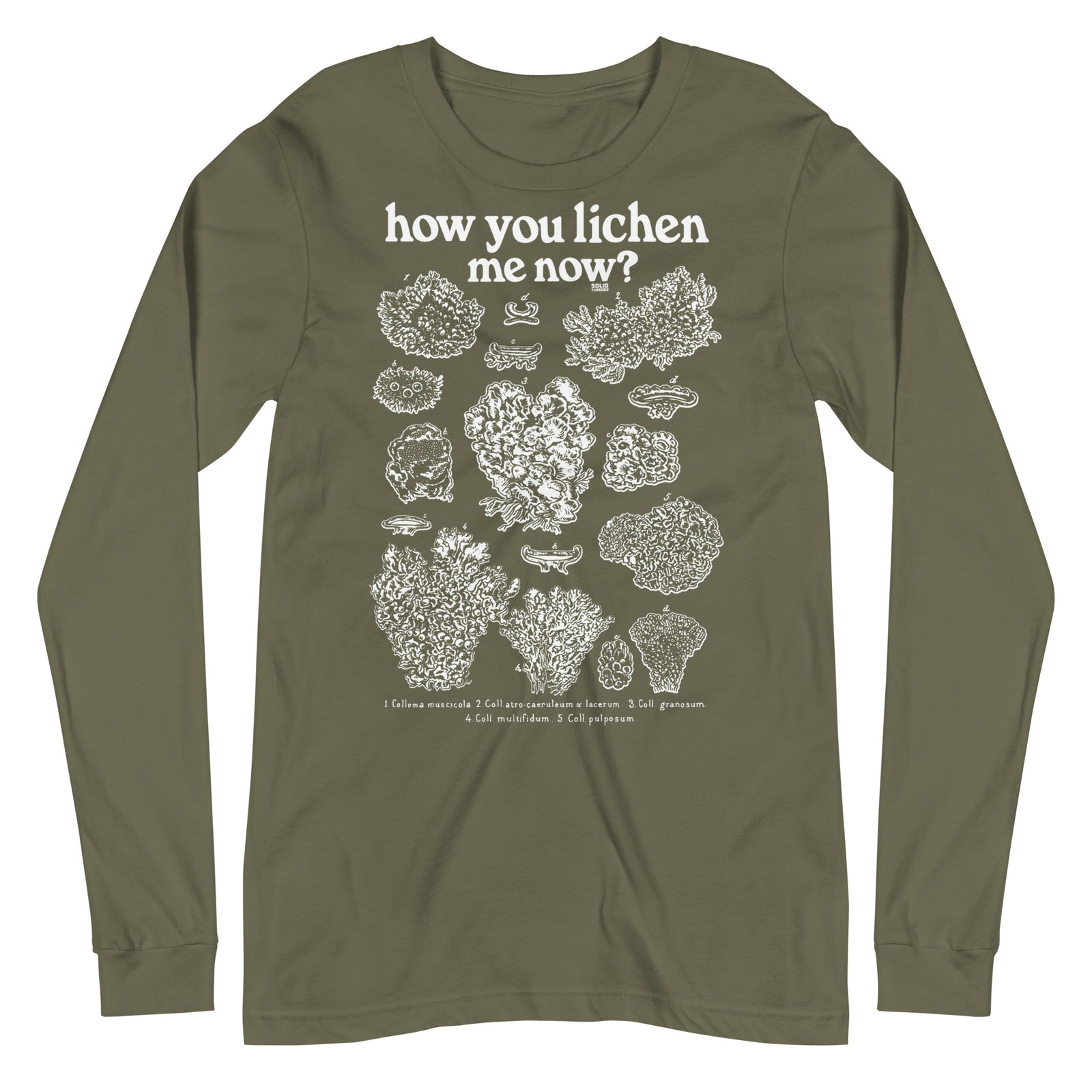 How You Lichen Me Now Vintage Graphic Long Sleeve Tee | Funny Fungi T-Shirt Military Green - Solid Threads