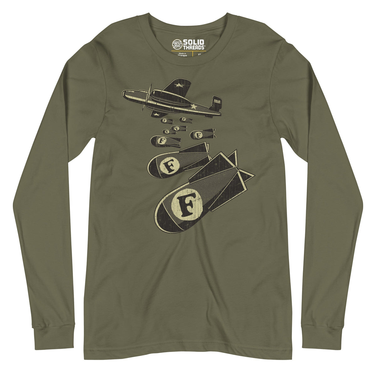 Unisex F Bombs Funny Double Entendre Long Sleeve Tee | Vintage Swearing Pun Soft T-Shirt | SOLID THREADS