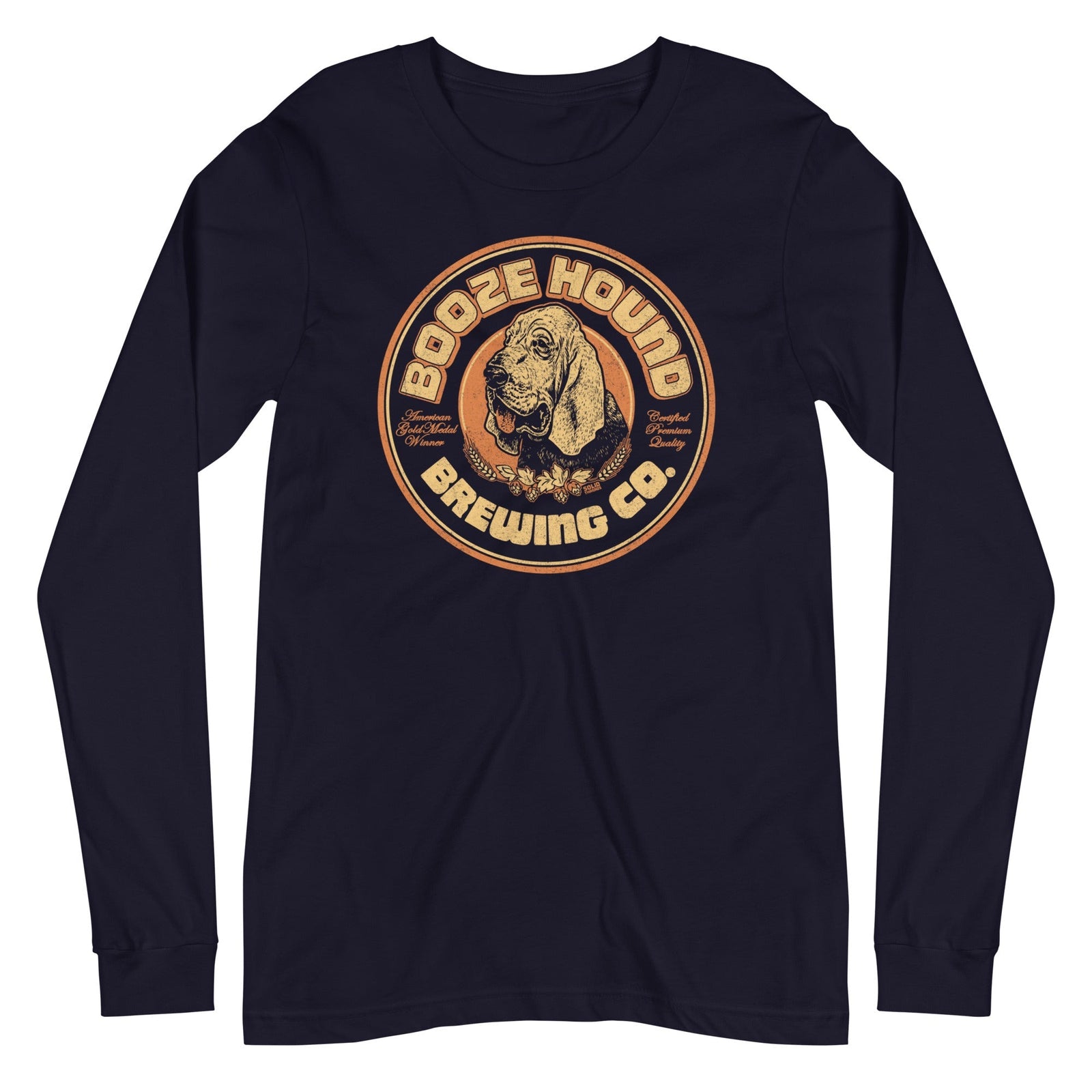 UnisexBoozehound Brewing Co. Vintage Graphic Long Sleeve Tee | Retro Drinking T-Shirt - Solid Threads