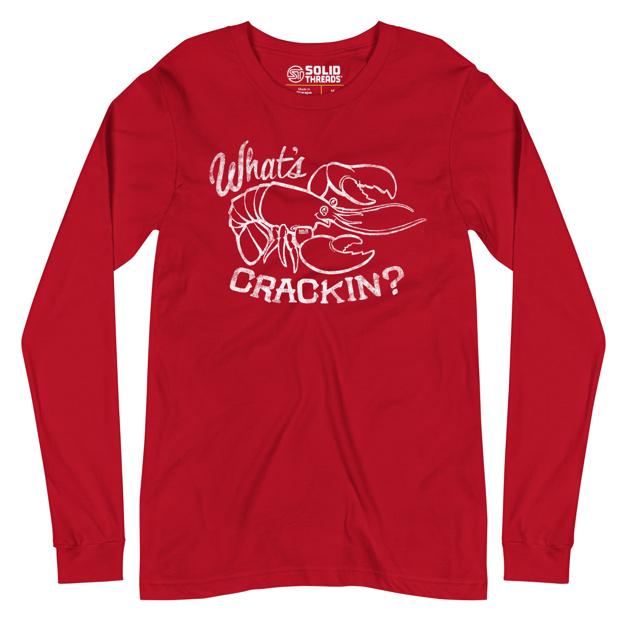What's Crackin Vintage Graphic Long Sleeve Tee | Funny Crawfish T-Shirt - Solid Threads