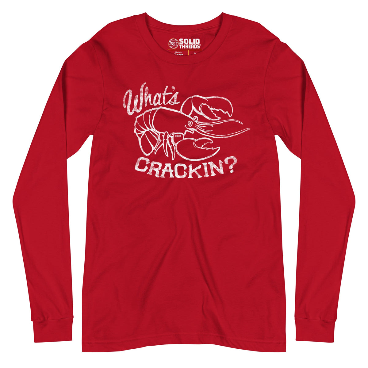 What&#39;s Crackin Vintage Graphic Long Sleeve Tee | Funny Crawfish T-Shirt - Solid Threads