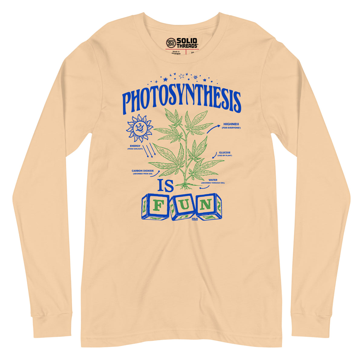 Photosynthesis Is Fun Vintage Graphic Long Sleeve Tee | Funny Marijuana T-Shirt Sand Dune - Solid Threads