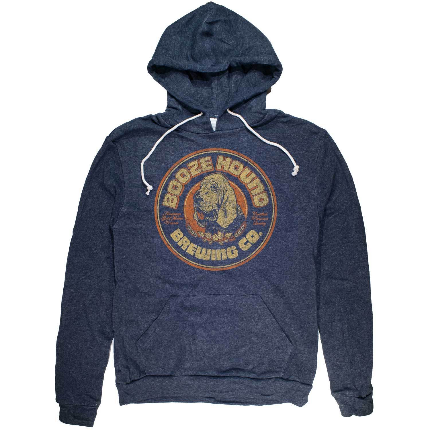 Boozehound Vintage Inspired Pullover Hoodie with funny dog brewery graphic | Solid Threads