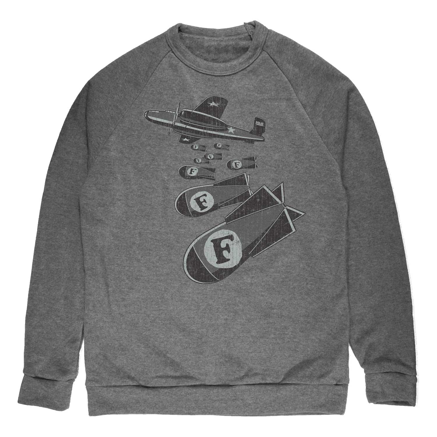 Unisex F-Bombs Vintage Inspired Fleece | Funny Military Airplane Graphic Pullover | Solid Threads