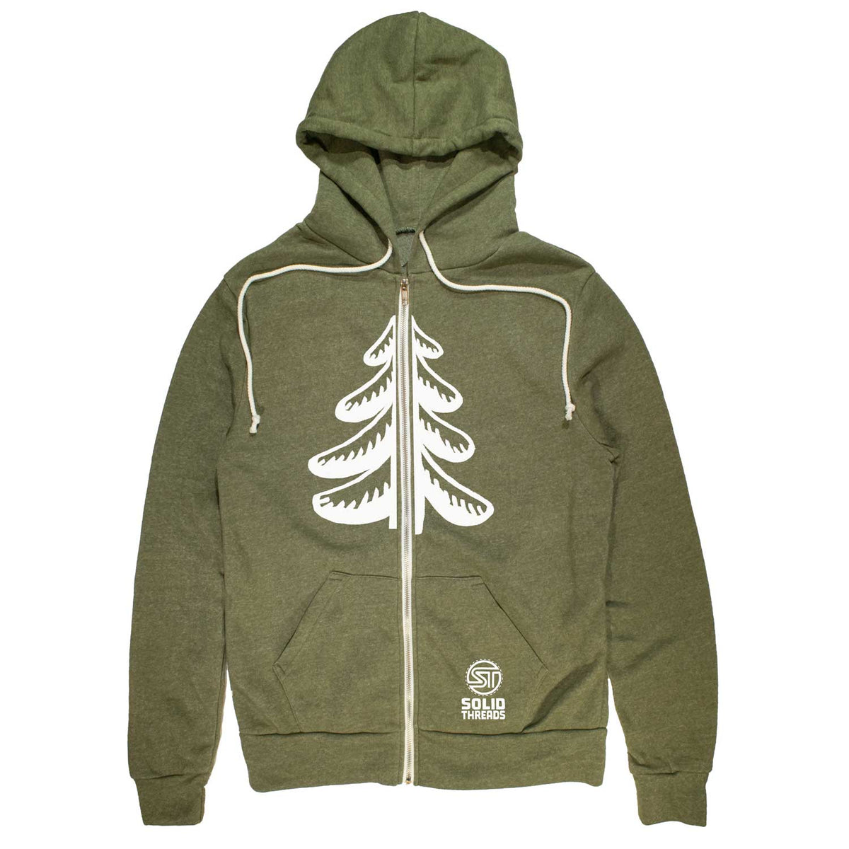 Flowing Pine Tree Vintage Zip Up Hoodie | Cool Forest Aesthetic Graphic | Solid Threads