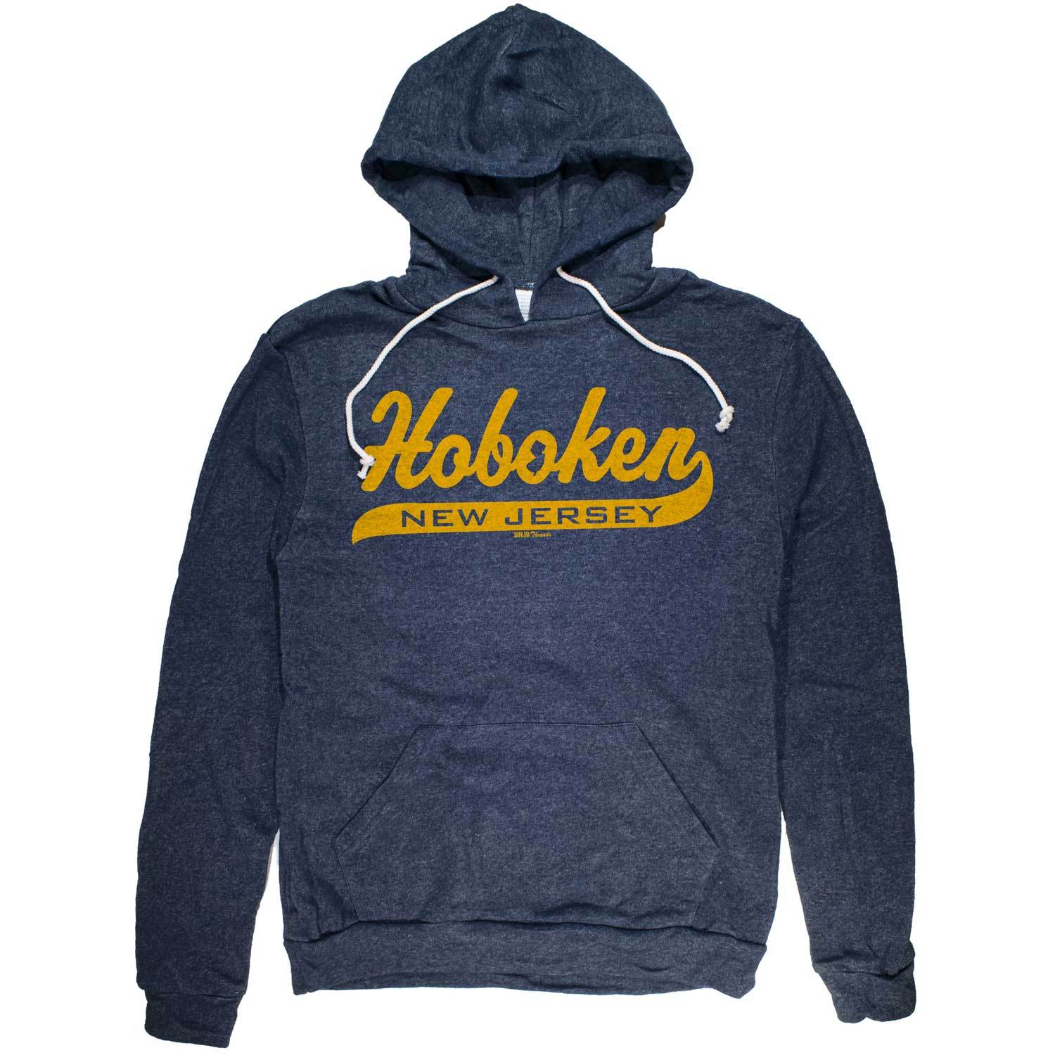 Hoboken New Jersey Script Vintage Inspired Pullover Hoodie with cool NJ graphic | Solid Threads