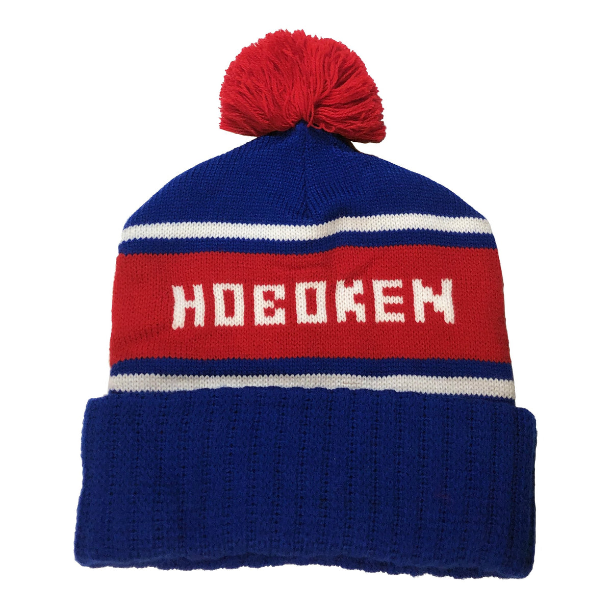 Vintage Inspired Hoboken Winter Pom Pom Hat | Cool Retro Knit Square Mile Beanie | Solid Threads