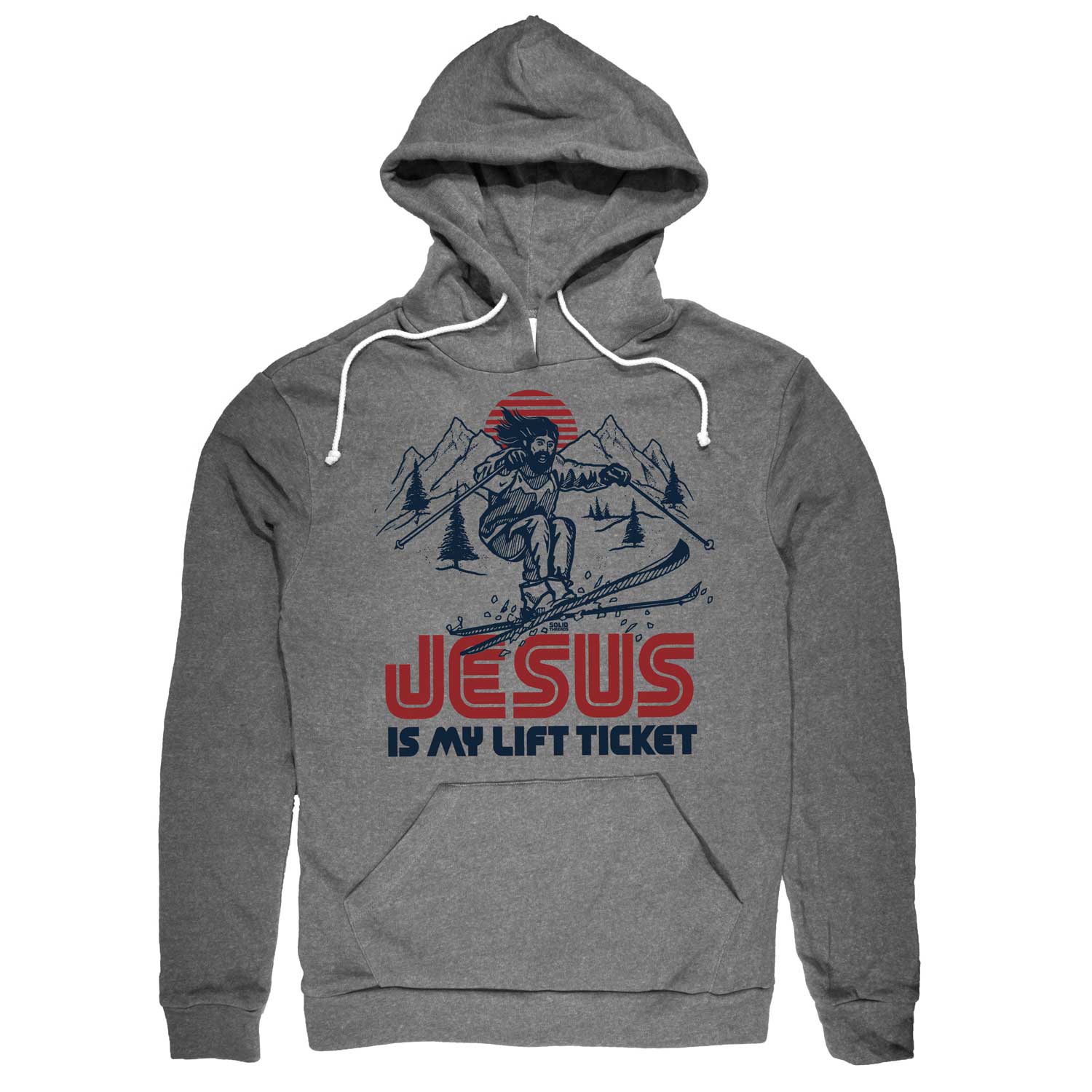 Unisex Jesus is My Lift Ticket Cool Vintage Graphic Hoodie | Funny Skiing Sweatshirt | Solid Threads