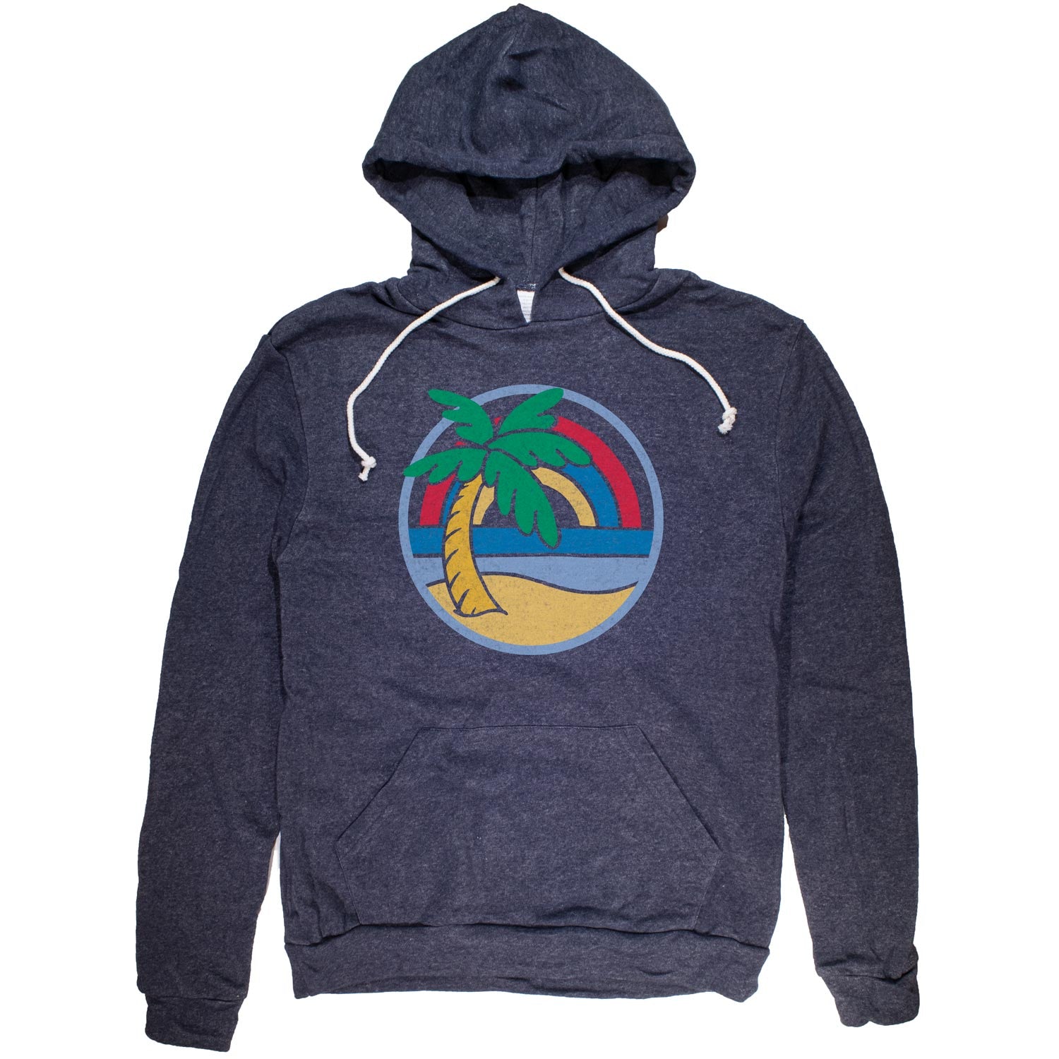 Palm Tree Rainbow Vintage Pullover Hoodie | Cool Beach Graphic | Solid Threads