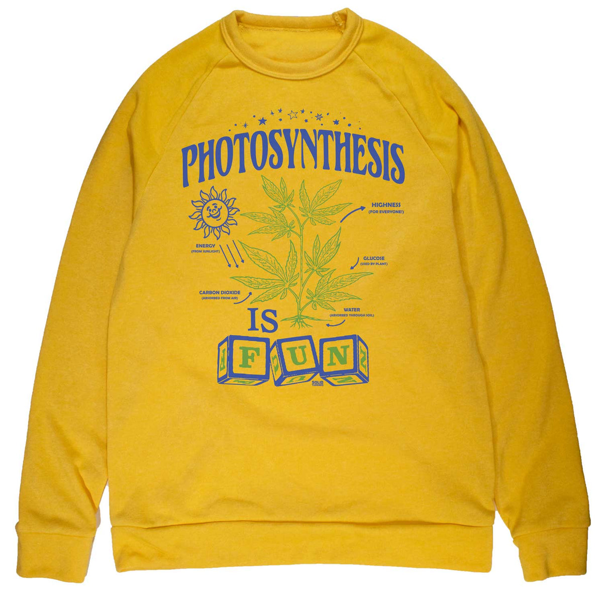 Unisex Photosynthesis is Fun Vintage Inspired Fleece Crewneck Sweatshirt | Retro Marijuana Graphic Pullover | Solid Threads