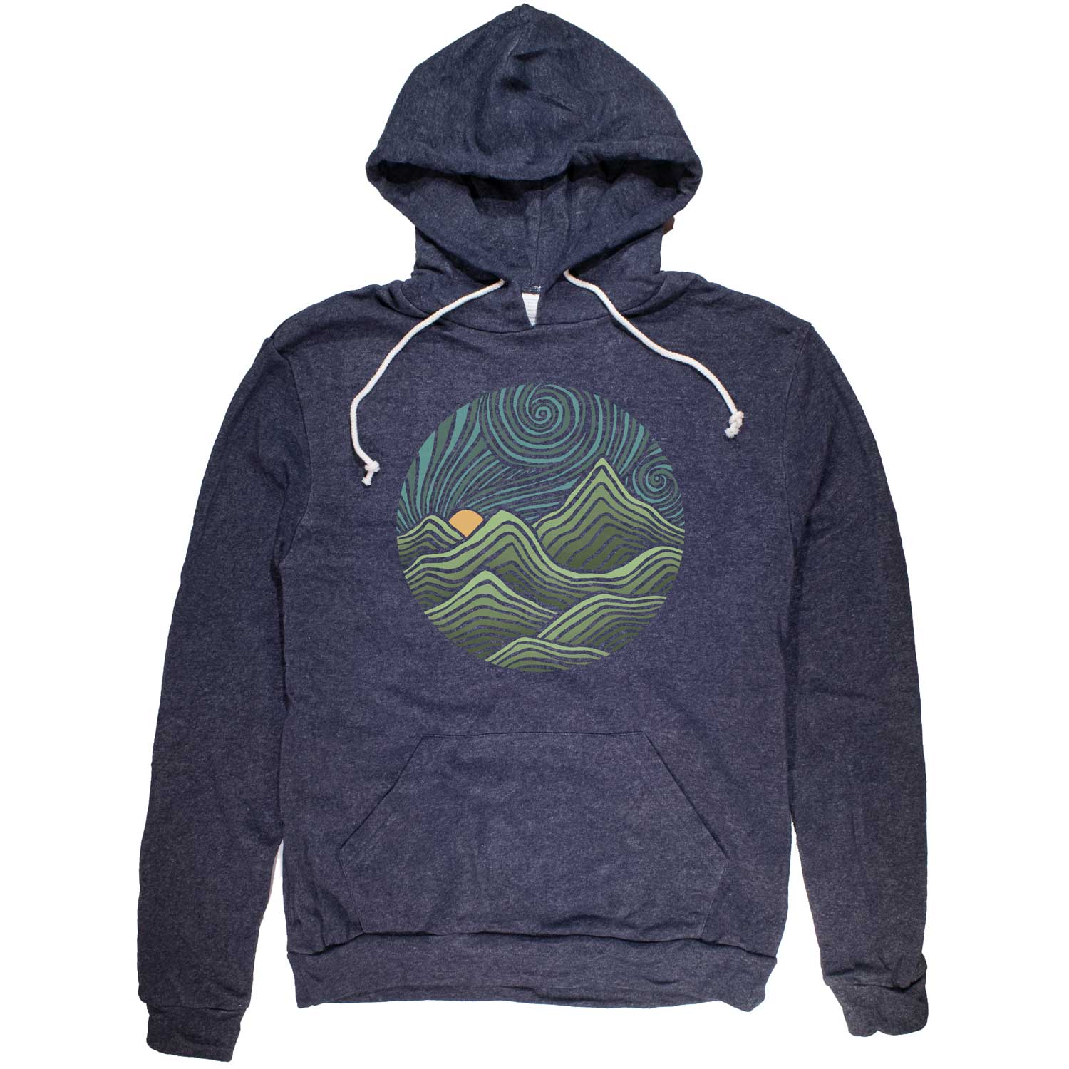 Swirly Mountains Vintage Pullover Hoodie | Cool Hiking Graphic | SOLID THREADS