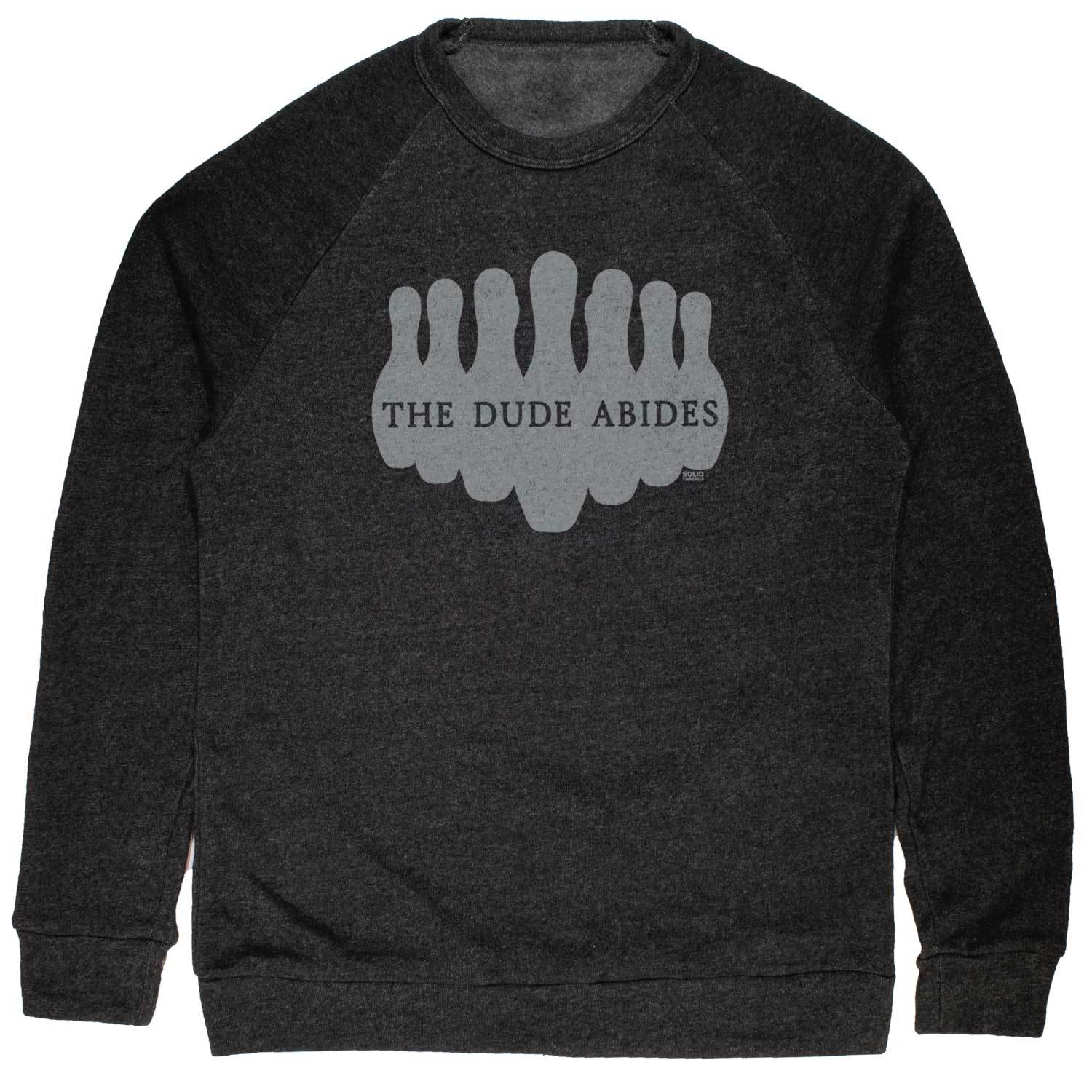 The Dude Abides Vintage Inspired Fleece Crewneck Sweatshirt with cool The Big Lebowski graphic | Solid Threads