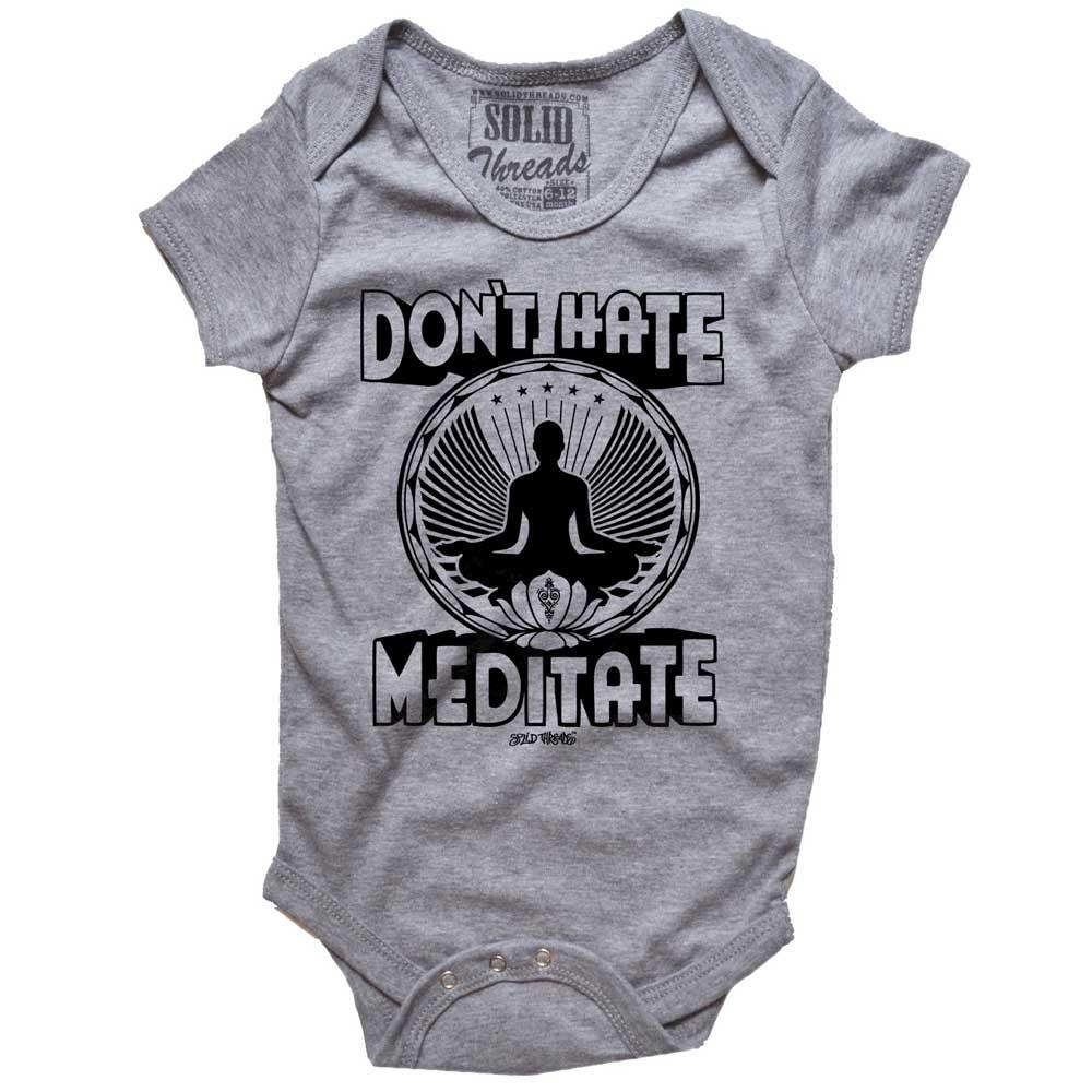 Baby Don't Hate Meditate Retro Yoga Graphic One Piece | Mindfulness Triblend Romper | Solid Threads