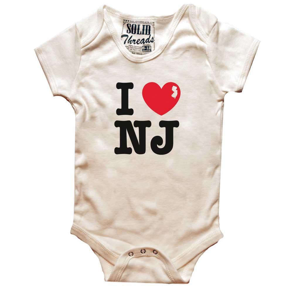 Baby I Heart NJ Retro Jersey Graphic One Piece | Cute Garden State Triblend Romper | Solid Threads