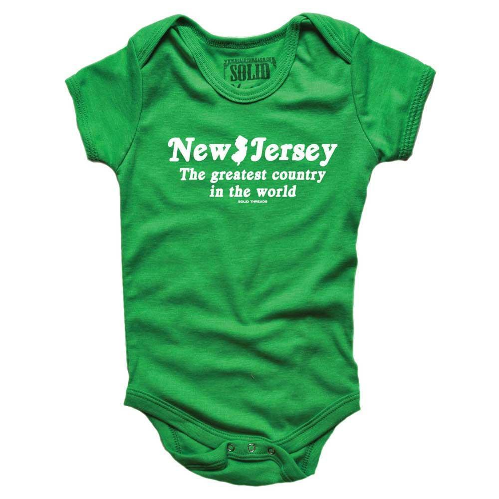 Baby NJ Greatest Country Retro Jersey Graphic One Piece | Funny Garden State Romper | Solid Threads