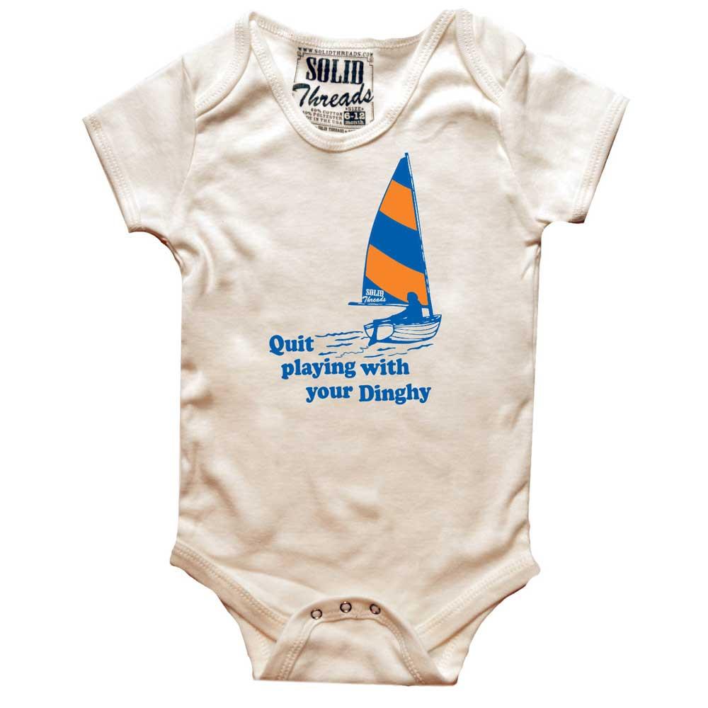 Baby Playing With Your Dinghy Retro Graphic One Piece | Funny Sailing White Romper | SOLID THREADS