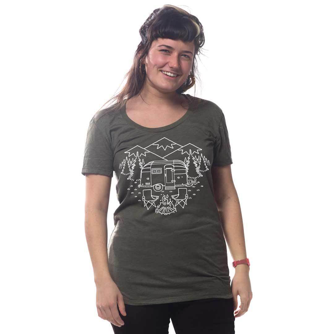 Women's Camp Site Van Life Graphic Tee | Retro Outdoor Adventure T-shirt on Model | SOLID THREADS