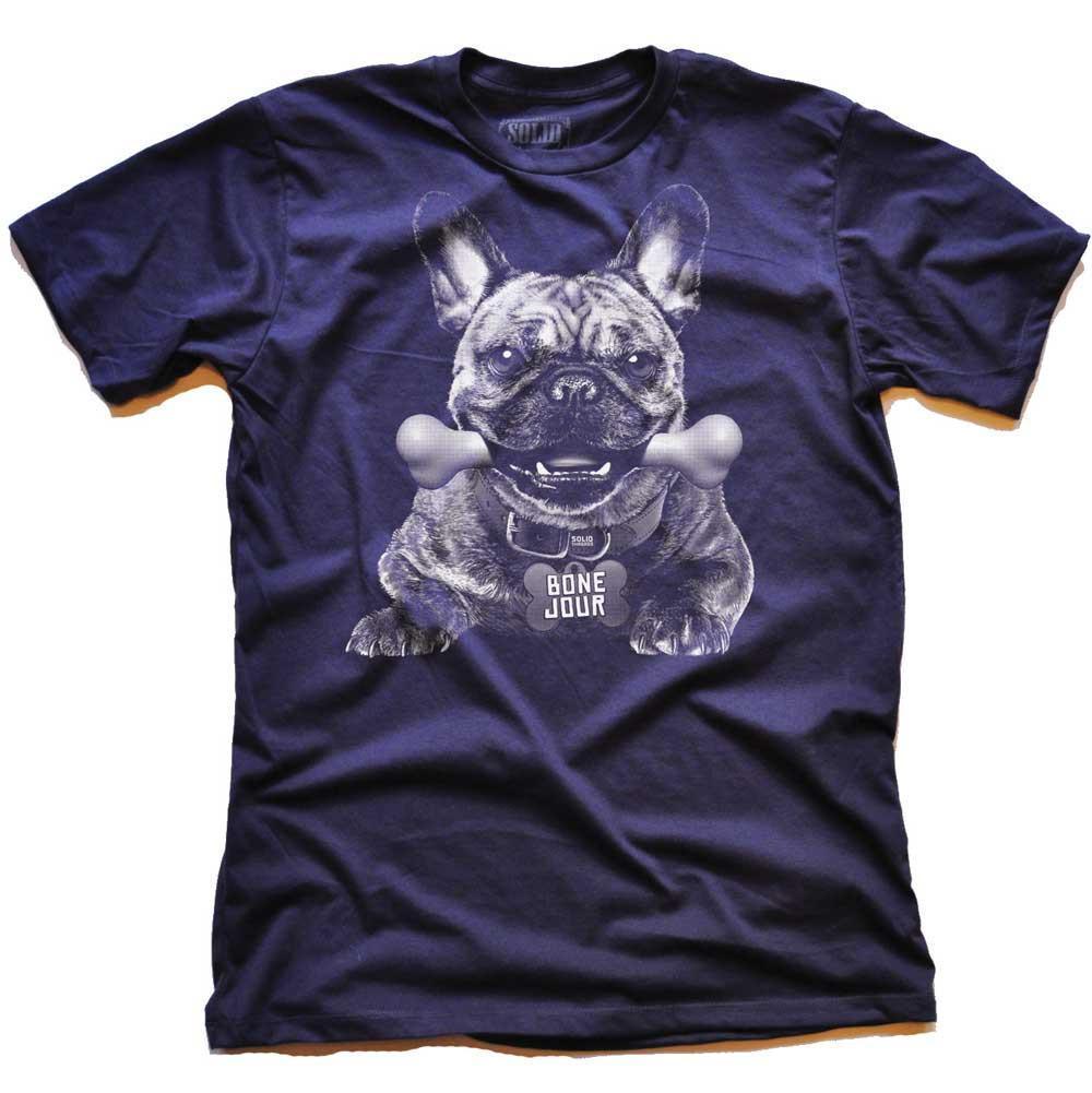 Men&#39;s Bone Jour Animal Pun Vintage Graphic T-Shirt | Funny Dog Lover Tee | Solid Threads