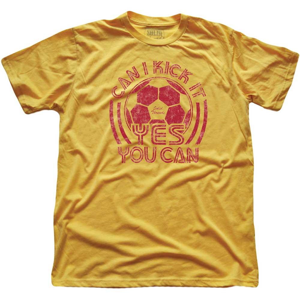 Men's Can I Kick It, Yes You Can Vintage Graphic Tee | Funny Soccer Soft T-shirt | Solid Threads
